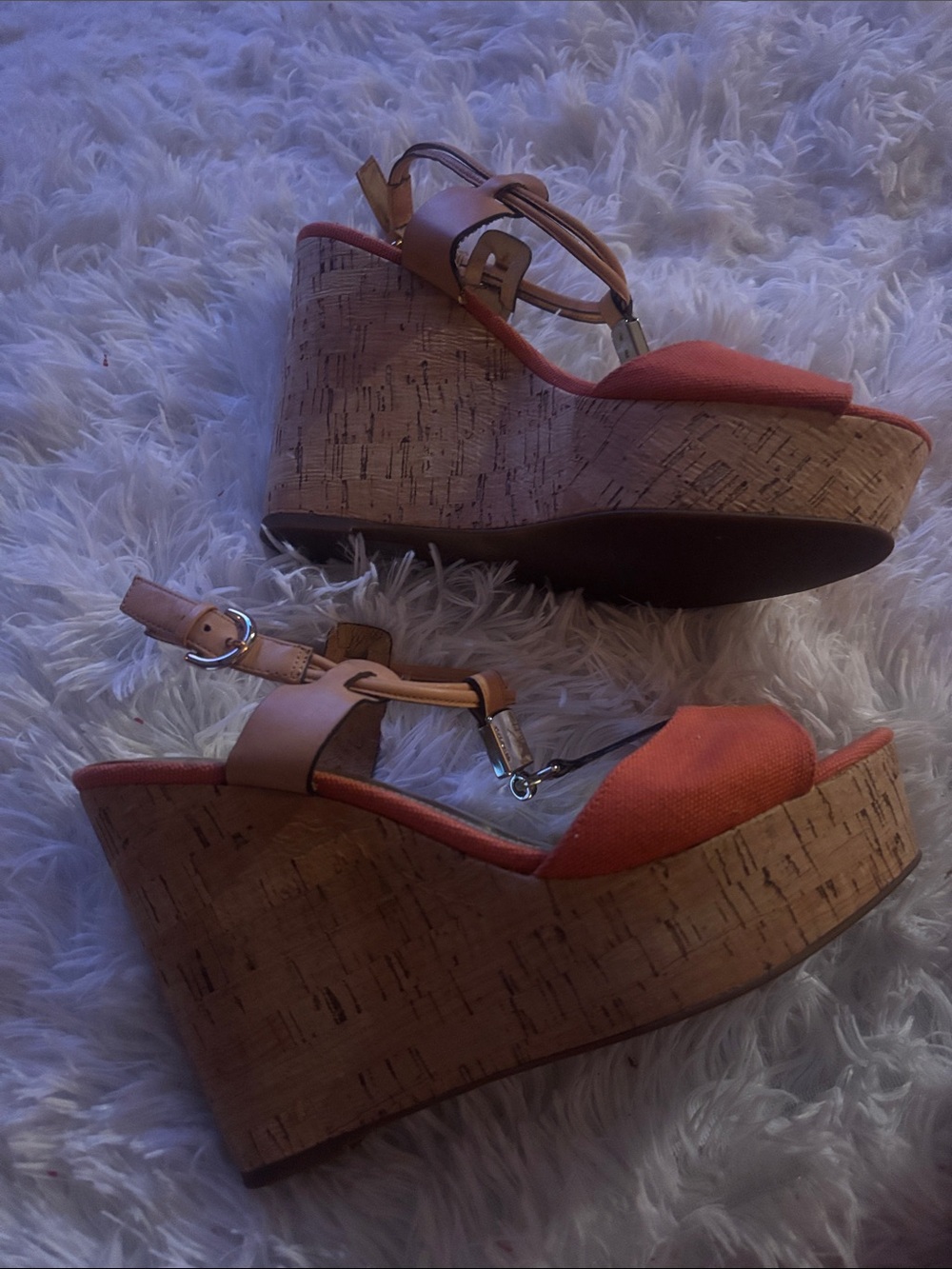 COACH Wedge Sandals in Orange with Cork Platform